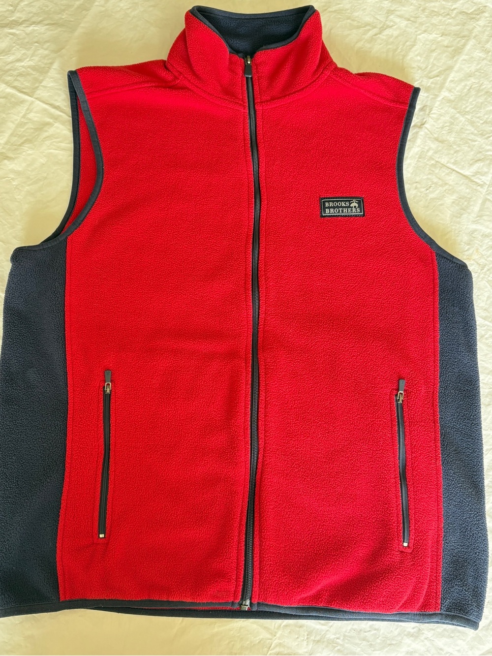 Brooks Brothers Full Zip Fleece Vest Red Navy Colorblock Mens M